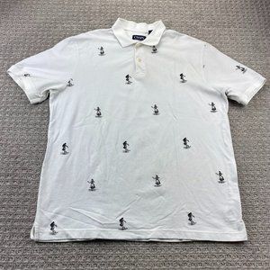 CHAPS Polo Shirt Men Extra Large XL White All Over Print Houla Girl - STAIN